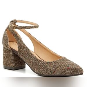 Women's Tweed Ankle Strap Block Heel Shoes